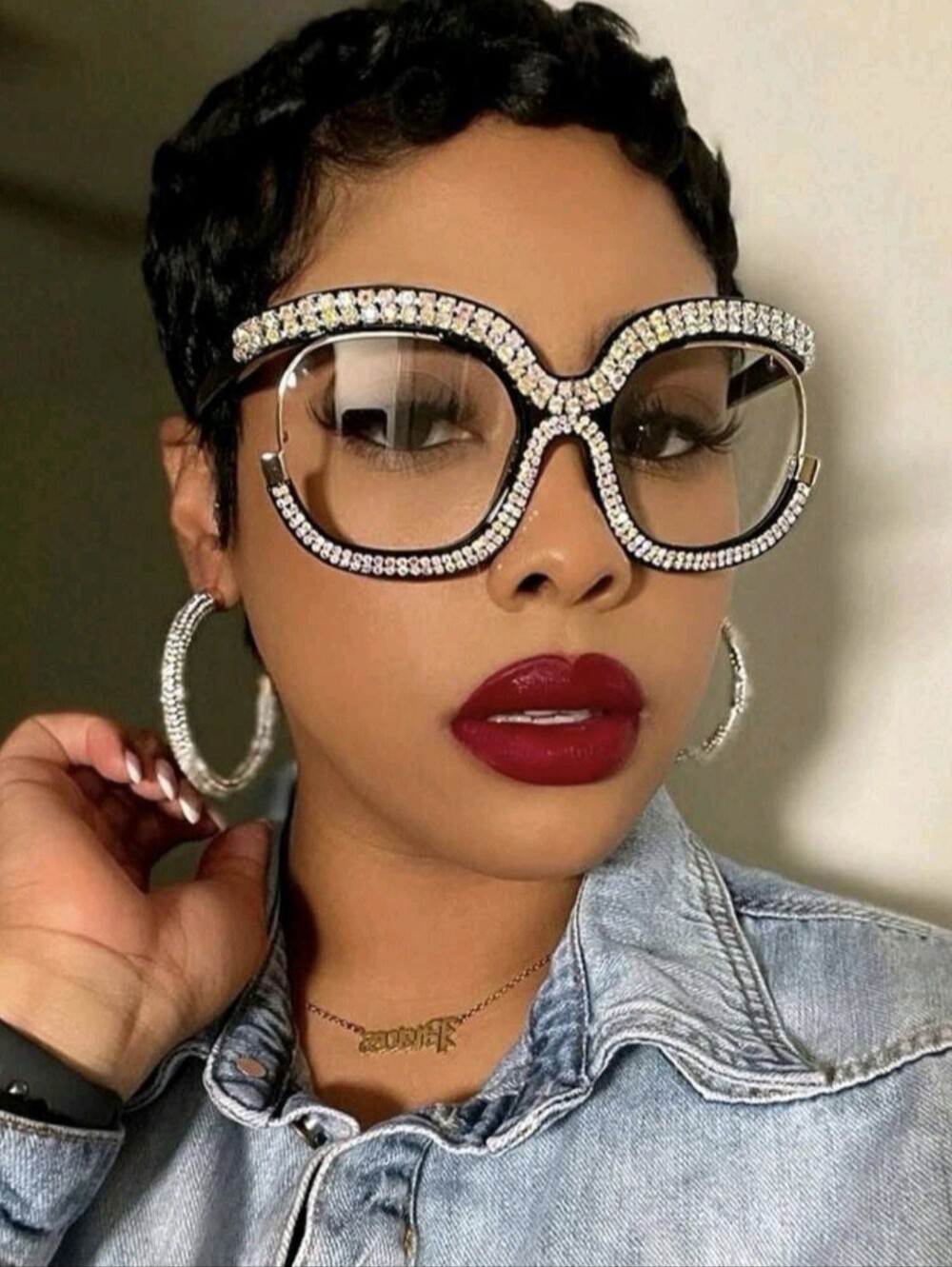 NEW Rhinestone Oversize Round Fashion Glasses
